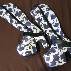 Cow Print Platform Boots